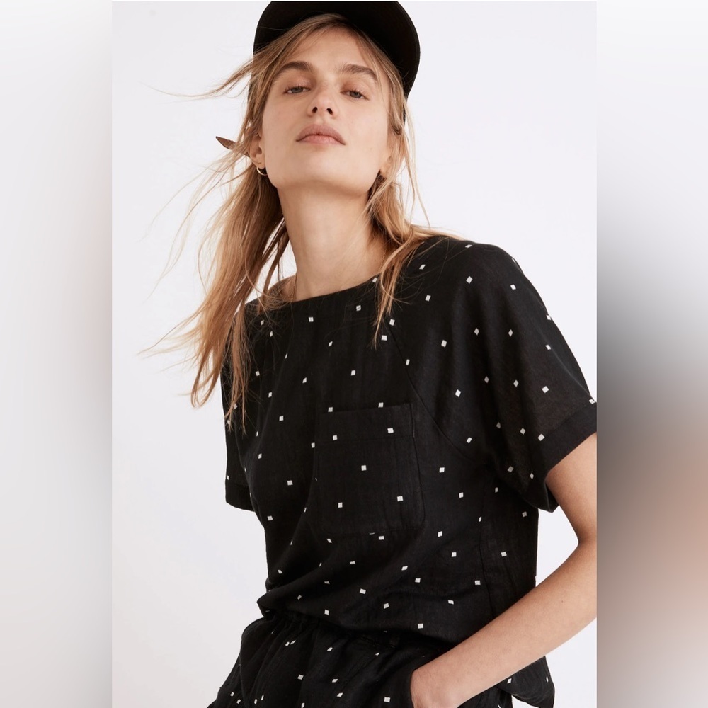 Madewell Lightspun Renwood Button-Back Top in Square Spot XS